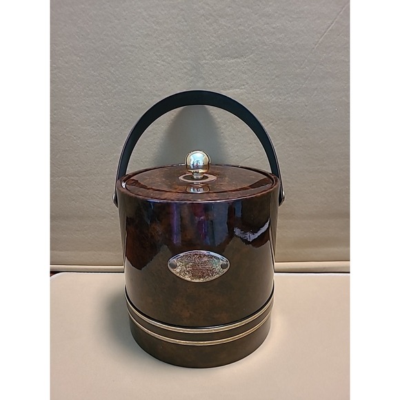 Other - Vintage 8" X 8" Shiny Brown Vinyl With gold Accents "Drulane" Ice Bucket